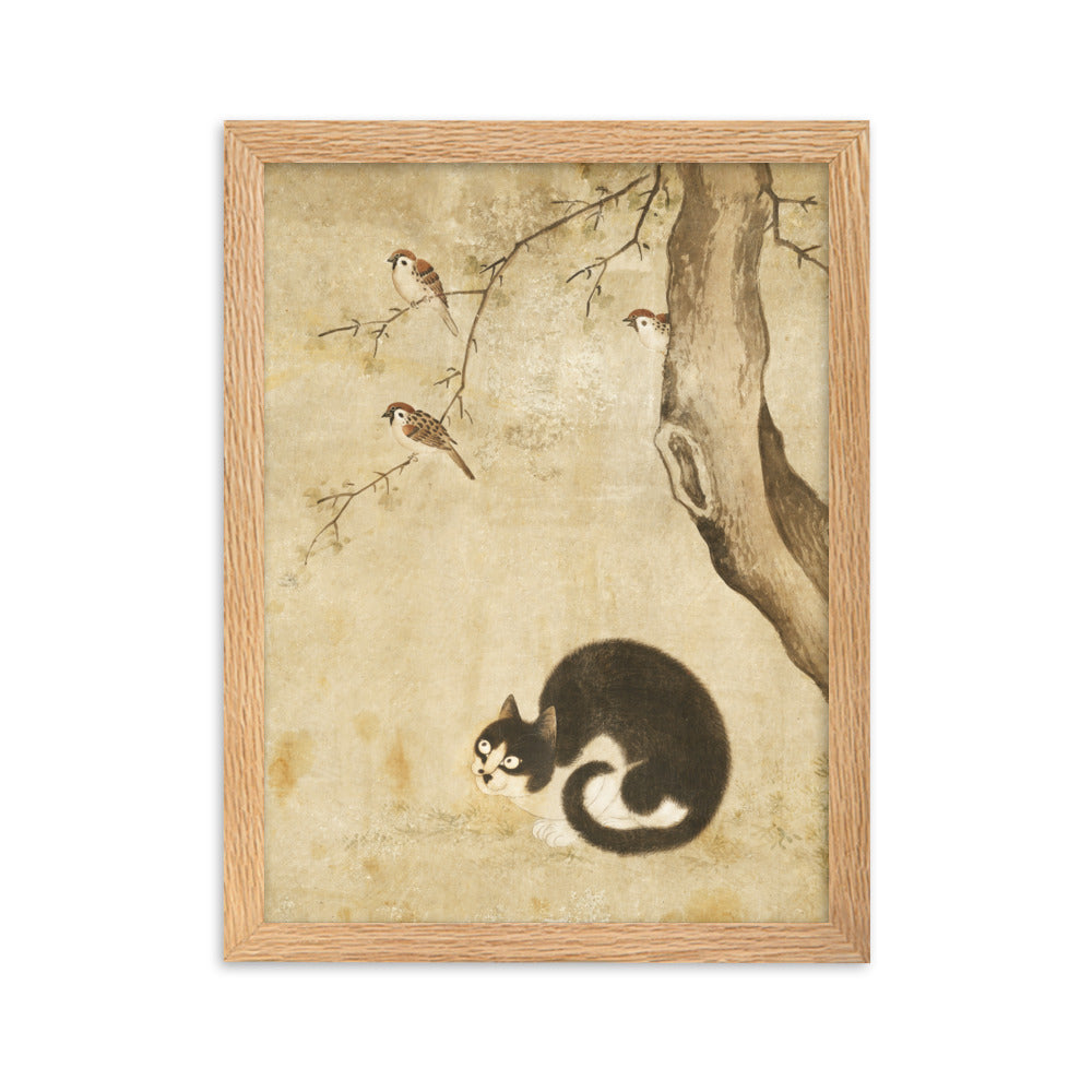 Poster - Katze und Spatzen, Byeon Sang-byeok Oak / 30×40 cm artlia