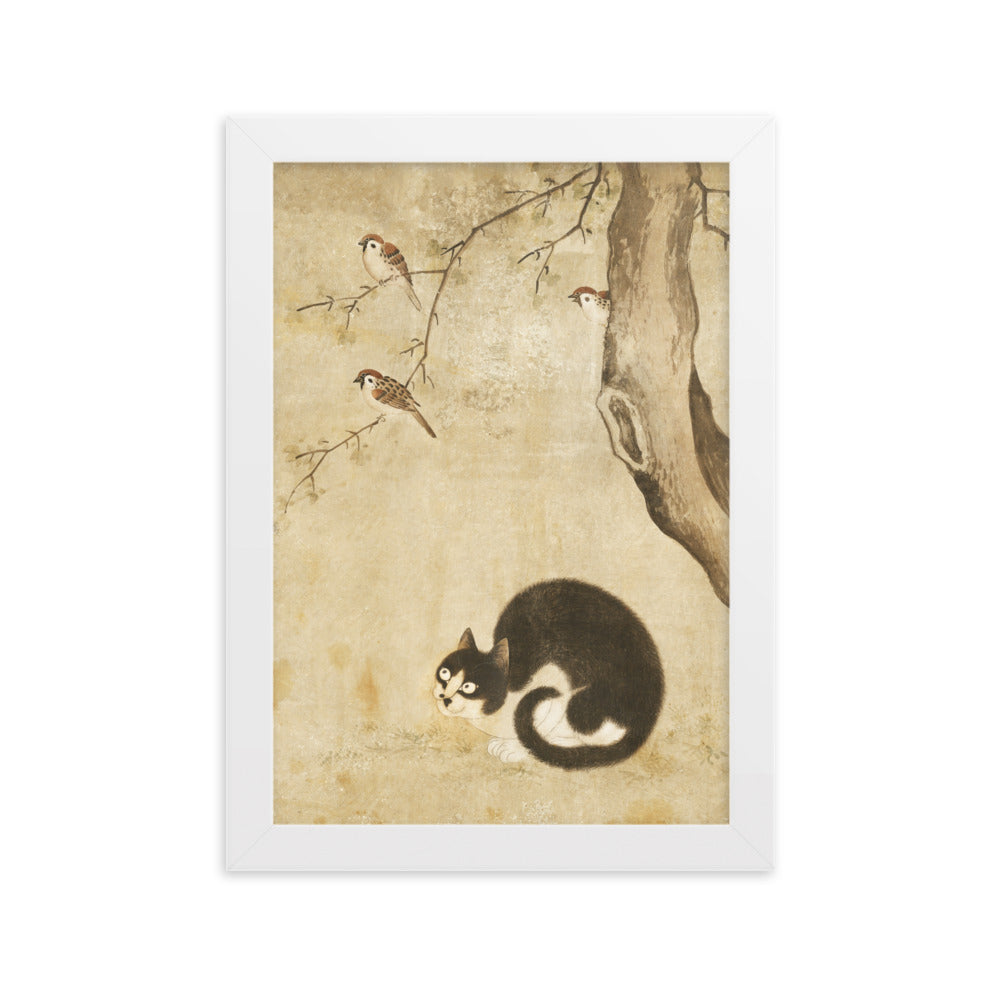 Poster - Katze und Spatzen, Byeon Sang-byeok Weiß / 21×30 cm artlia