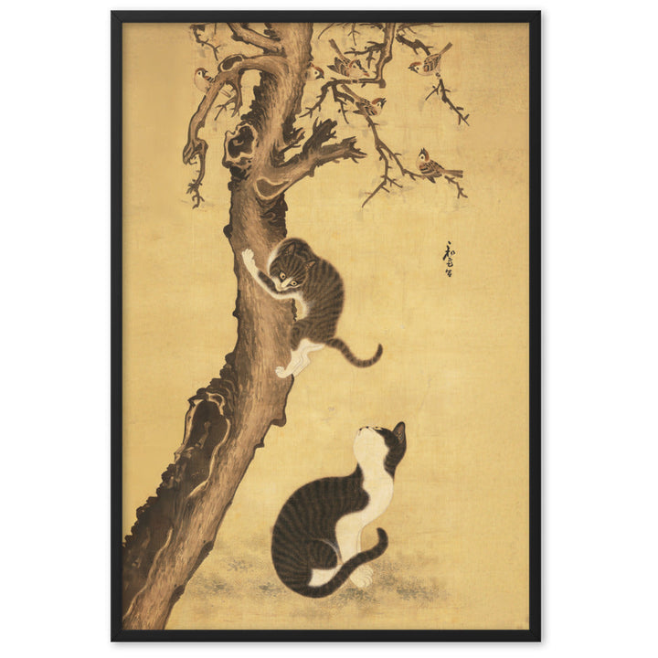Poster - Katzen und Spatzen, Byeon Sang-byeok Schwarz / 61×91 cm artlia
