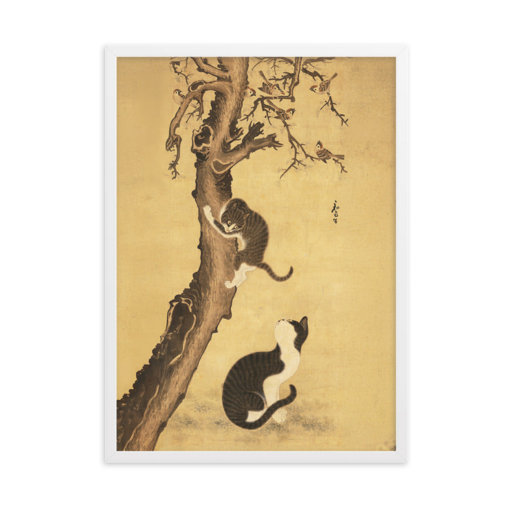 Poster - Katzen und Spatzen, Byeon Sang-byeok Weiß / 50×70 cm artlia