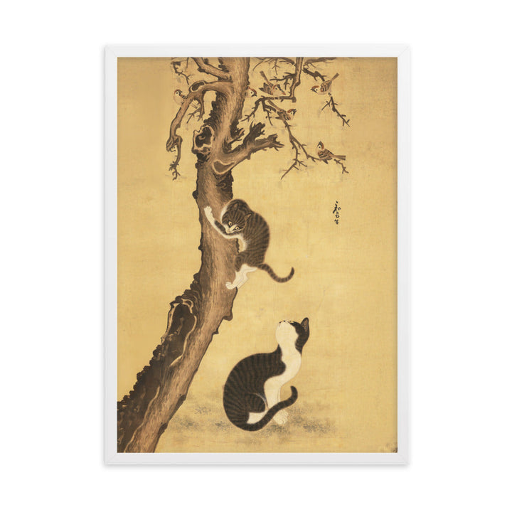 Poster - Katzen und Spatzen, Byeon Sang-byeok Weiß / 50×70 cm artlia