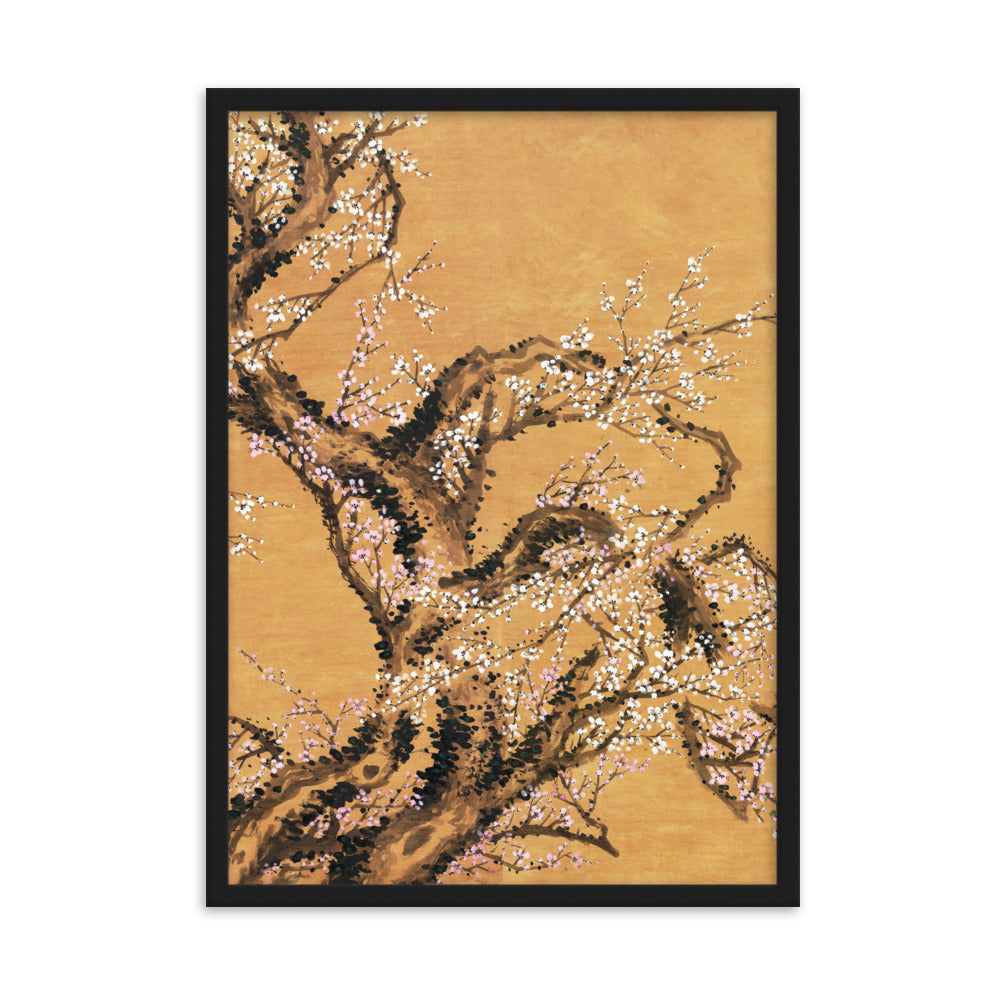 Poster - Rote und weiße Pflaumenblüten Schwarz / Teil 2 / 50×70 cm artlia