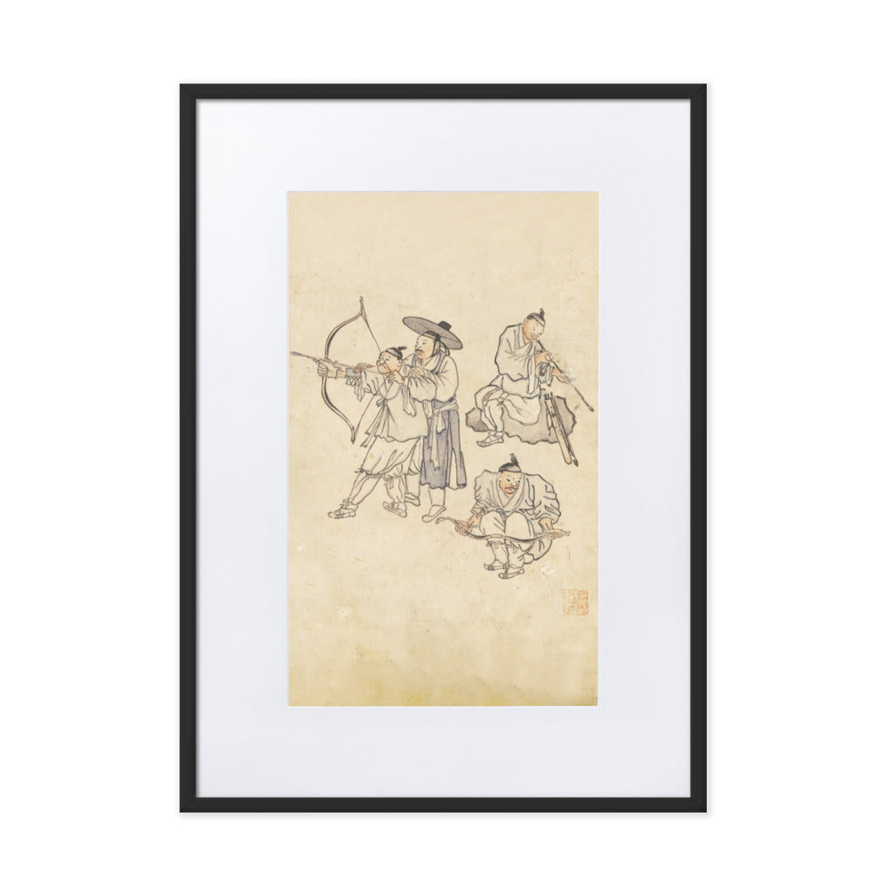 Bogenschiessen, Kim Hong-do - Poster im Rahmen mit Passepartout Schwarz / 50×70 cm artlia