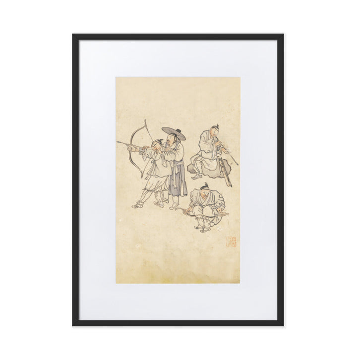 Bogenschiessen, Kim Hong-do - Poster im Rahmen mit Passepartout Schwarz / 50×70 cm artlia