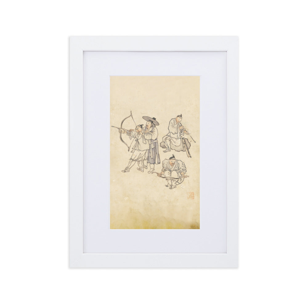 Bogenschiessen, Kim Hong-do - Poster im Rahmen mit Passepartout Weiß / 21×30 cm artlia