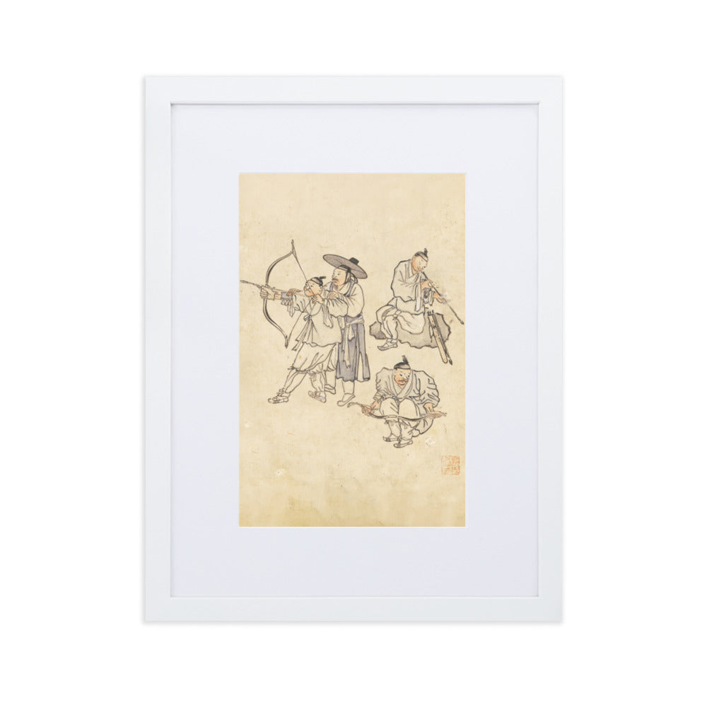 Bogenschiessen, Kim Hong-do - Poster im Rahmen mit Passepartout Weiß / 30×40 cm artlia