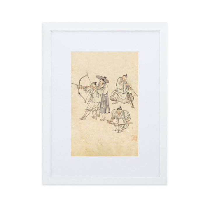 Bogenschiessen, Kim Hong-do - Poster im Rahmen mit Passepartout Weiß / 30×40 cm artlia