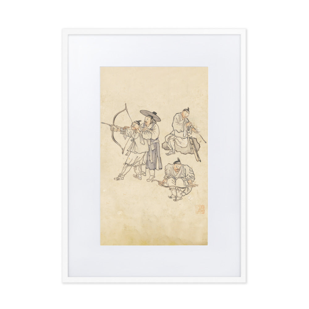 Bogenschiessen, Kim Hong-do - Poster im Rahmen mit Passepartout Weiß / 50×70 cm artlia