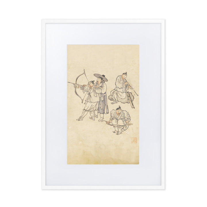 Bogenschiessen, Kim Hong-do - Poster im Rahmen mit Passepartout Weiß / 50×70 cm artlia