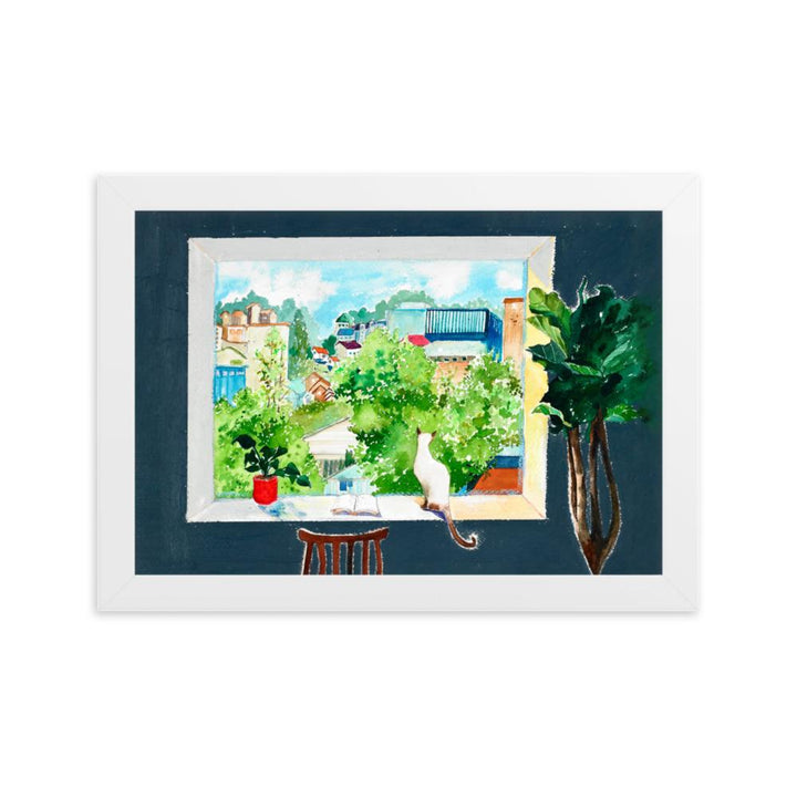 Die Katze, die Liebesgeschichten liest - Poster im Rahmen Weiß / 21×30 cm artlia