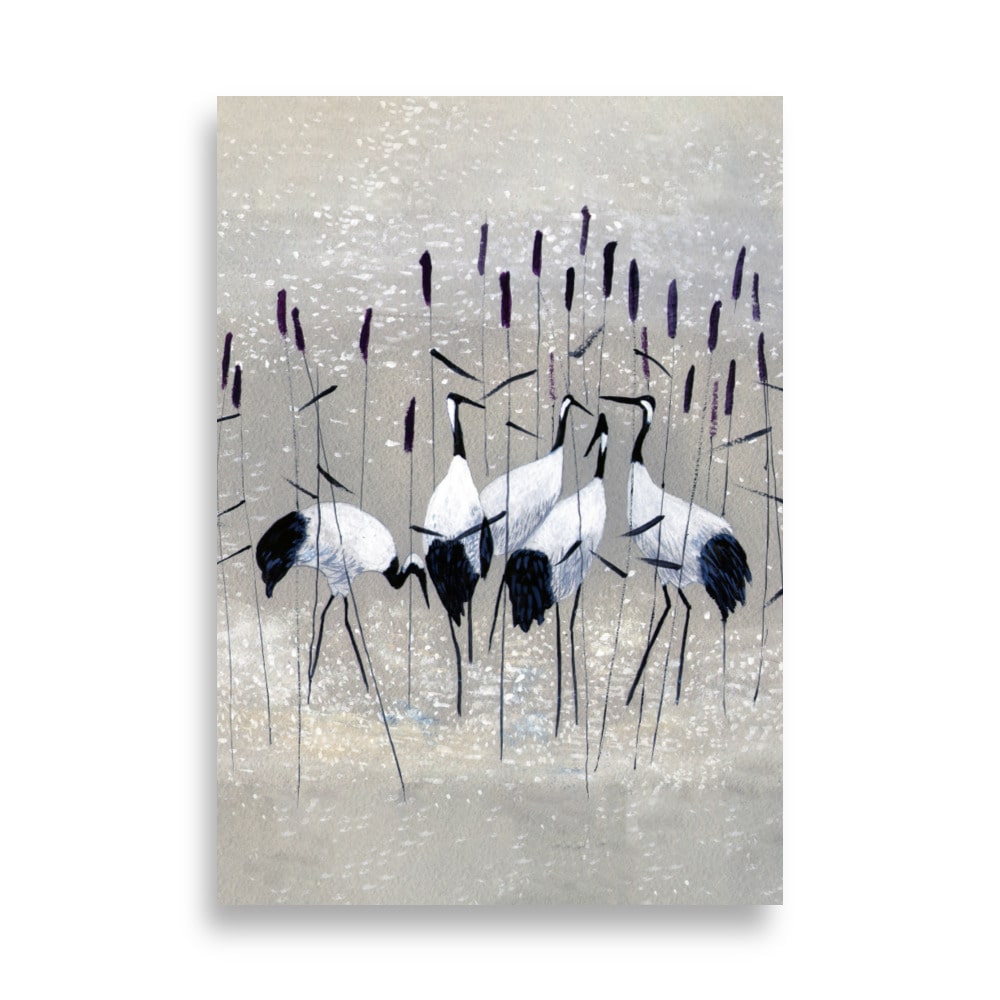 Kranichfamilie - Poster 21×30 cm artlia