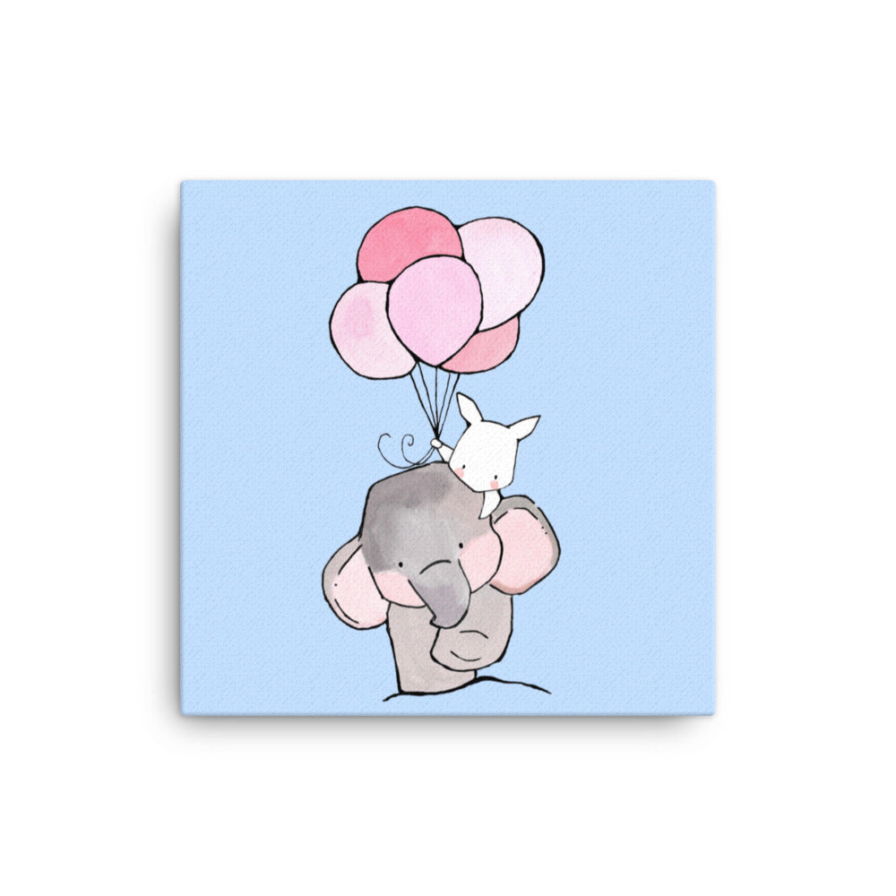 Leinwand - Elefant und Hase mit Luftballon 41x41 cm artlia