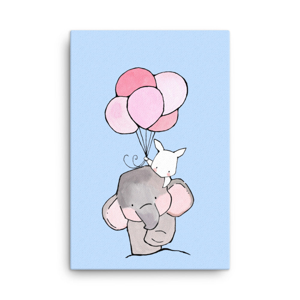 Leinwand - Elefant und Hase mit Luftballon 61x91 cm artlia