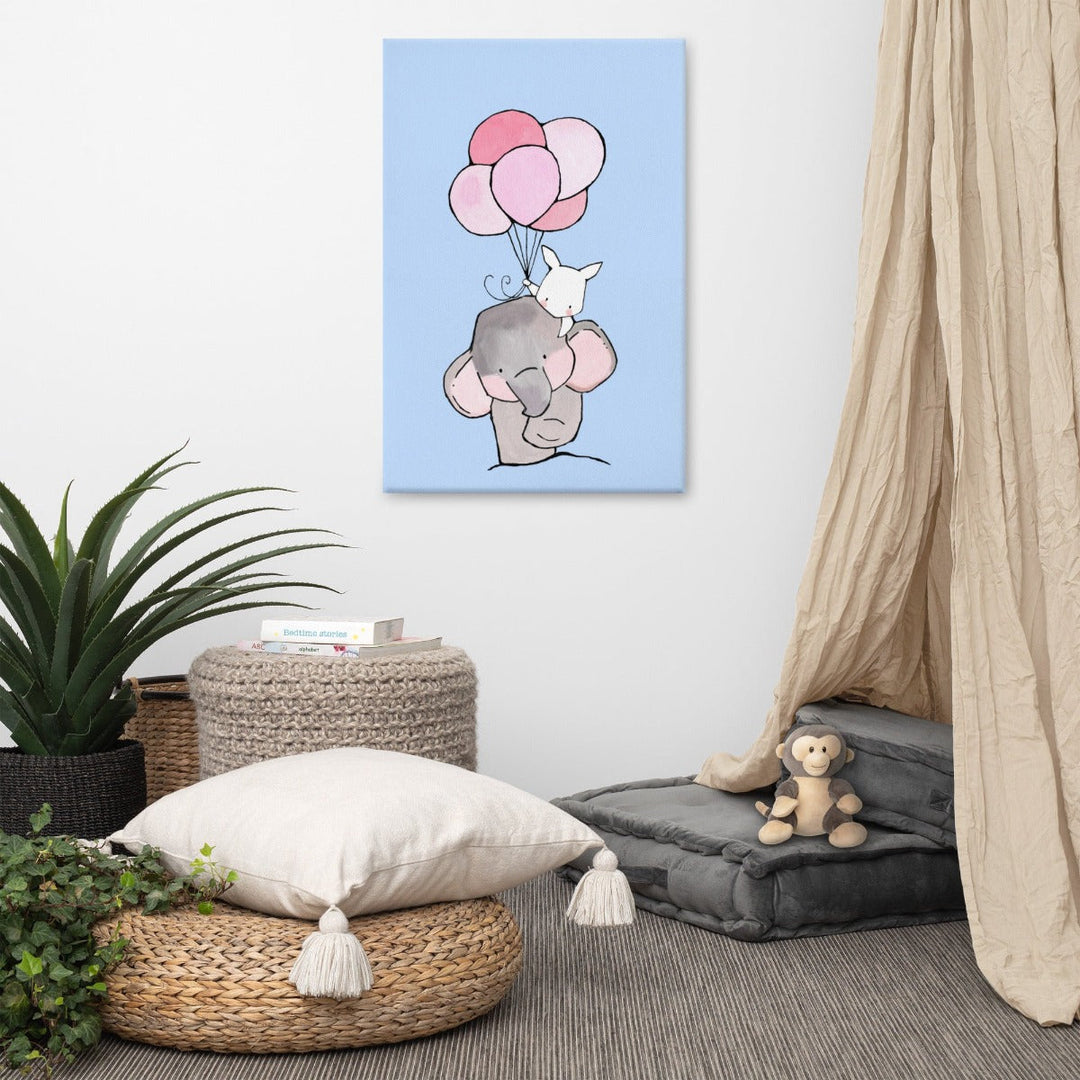 Leinwand - Elefant und Hase mit Luftballon artlia