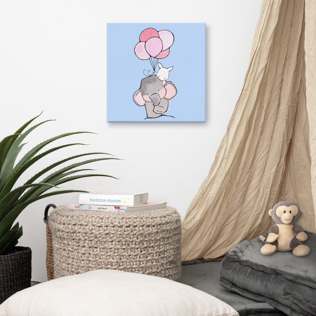 Leinwand - Elefant und Hase mit Luftballon artlia