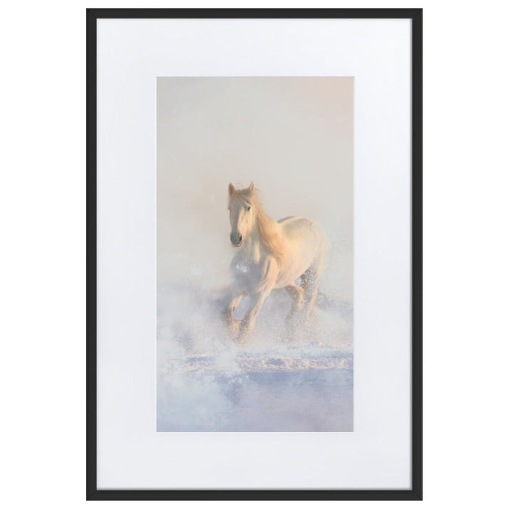 Pferd im Schnee - Poster im Rahmen mit Passepartout Schwarz / 61×91 cm artlia