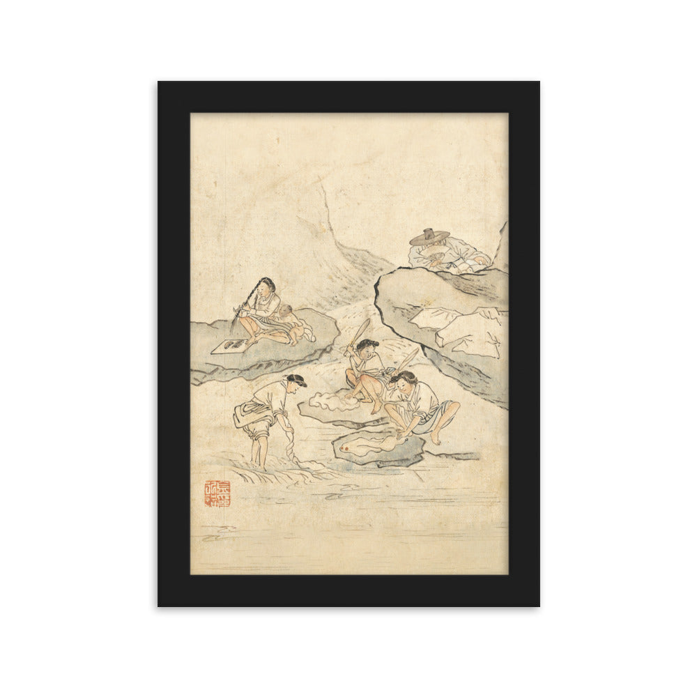 Wäscherei, Kim Hong-do - Poster im Rahmen Schwarz / 21×30 cm artlia