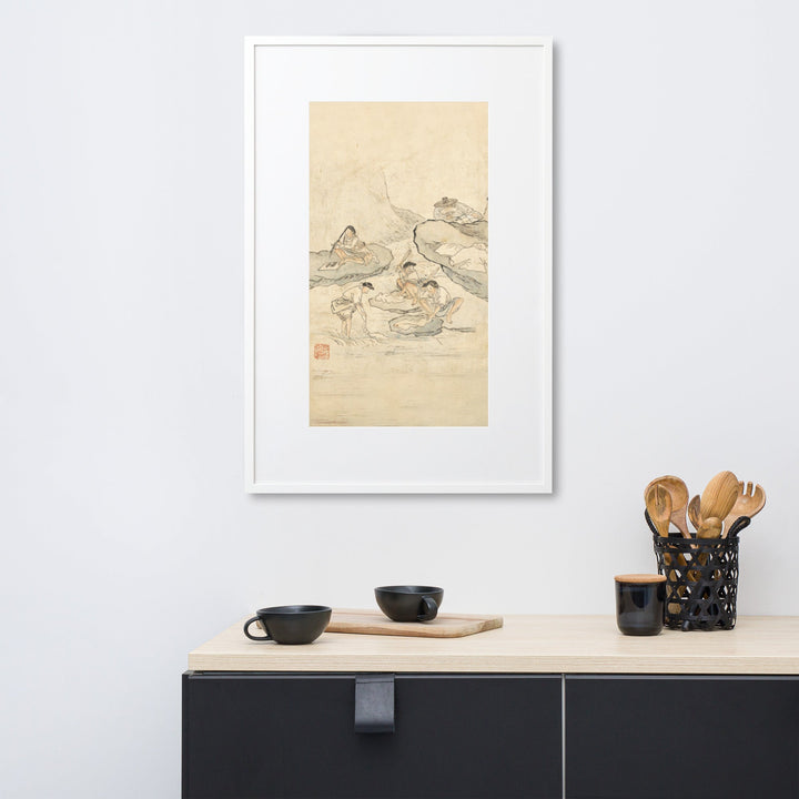 Wäscherei, Kim Hong-do - Poster im Rahmen mit Passepartout artlia