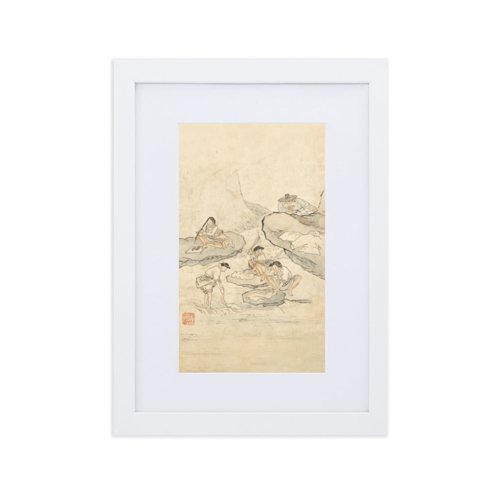 Wäscherei, Kim Hong-do - Poster im Rahmen mit Passepartout Weiß / 21×30 cm artlia