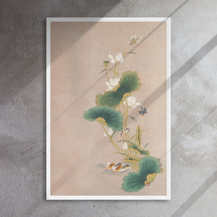 Leinwand - Seungmin Yoon, Lotusblüten mit Vögeln