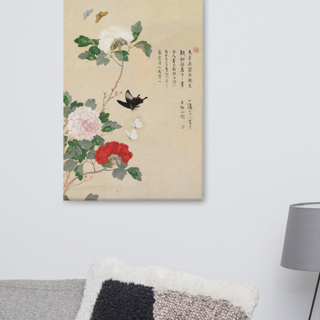 Leinwand - Blumen und Schmetterlinge