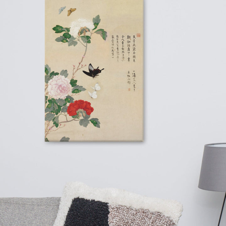 Leinwand - Blumen und Schmetterlinge
