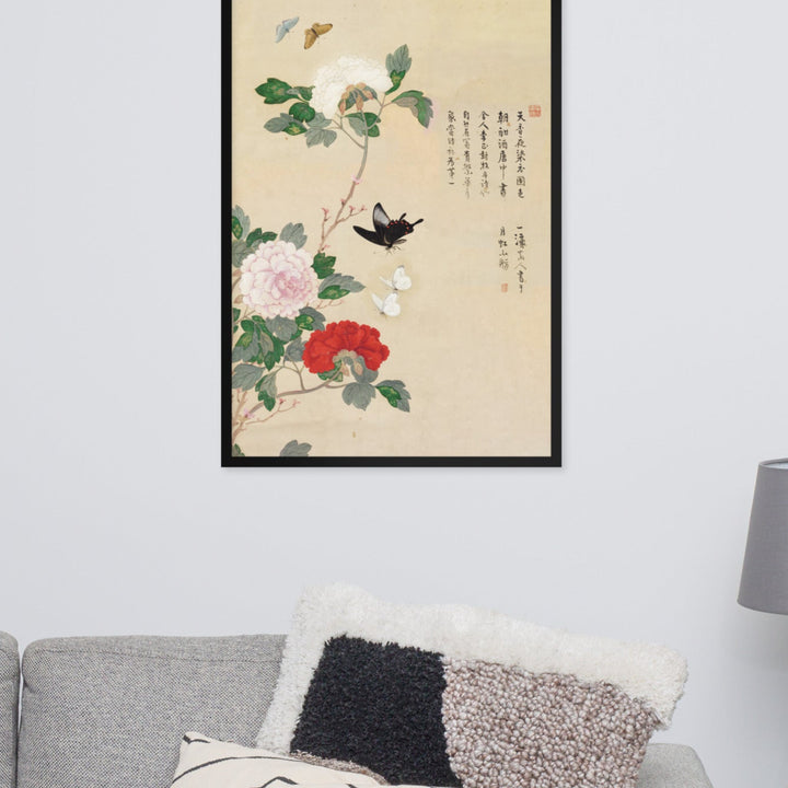 Poster - Bloemen en vlinders