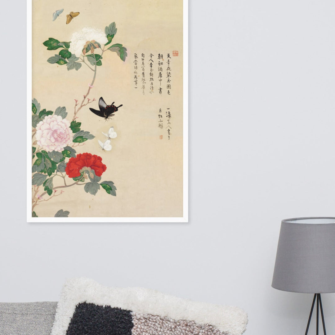 Poster - Bloemen en vlinders