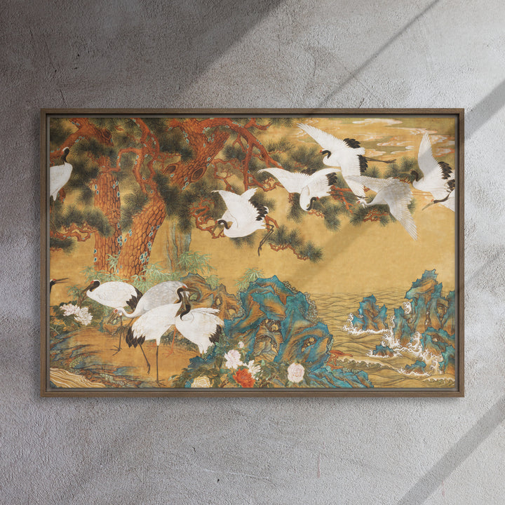 framed-canvas-_in_-brown-24x36-front-weisse-kraniche-aus-dem-changdeokgung-palast_dfee6808-c3af-4d6c-bab4-9f2189517f90