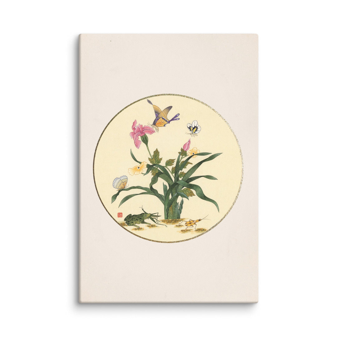 Leinwand - Blumen, Schmetteringe und Frosch Misun Kim ohne Rahmen / 61x91 cm (24″×36″) artlia
