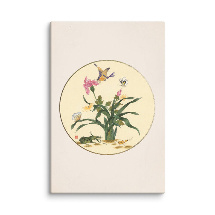 Leinwand - Blumen, Schmetteringe und Frosch Misun Kim ohne Rahmen / 61x91 cm (24″×36″) artlia