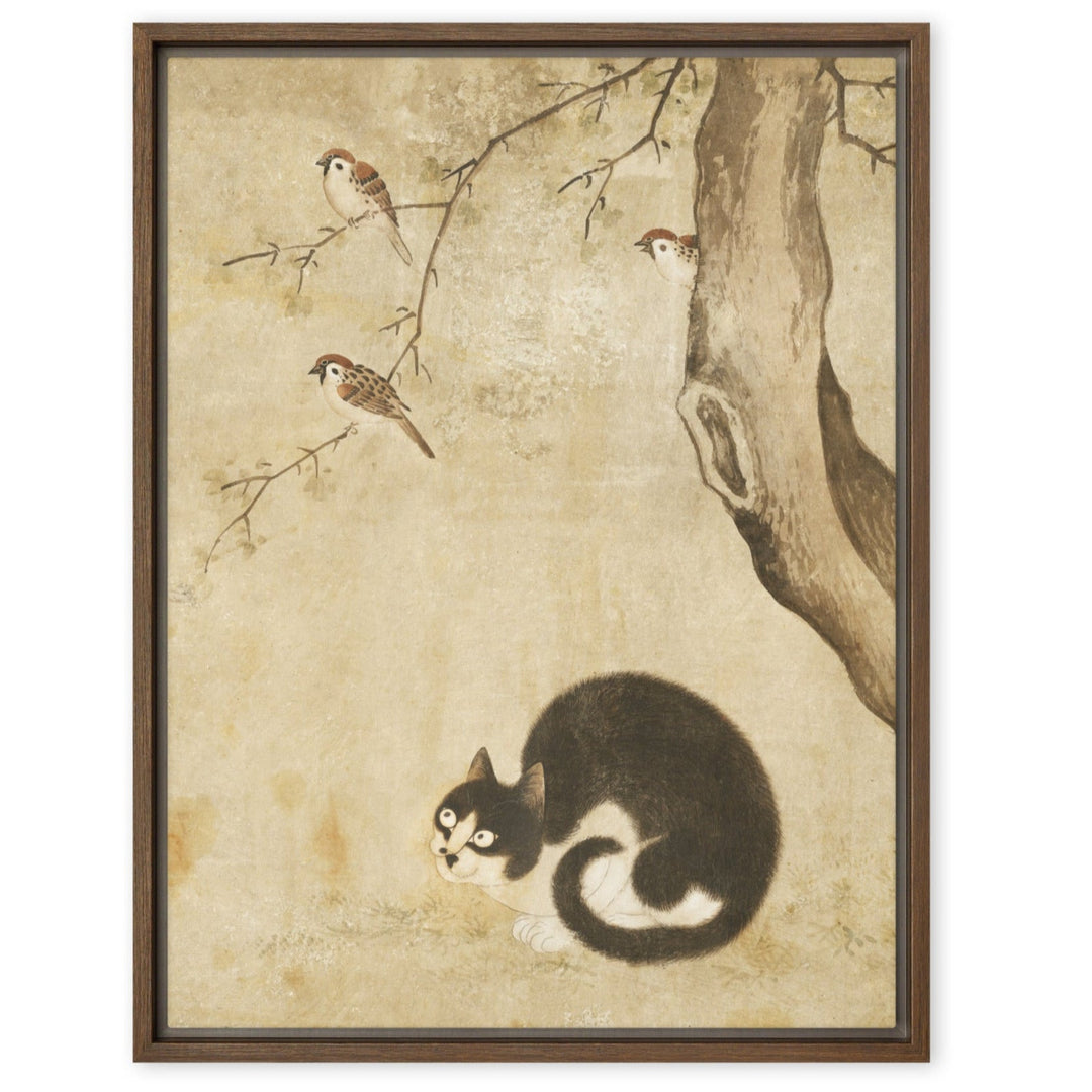 Leinwand - Katze und Spatzen, Byeon Sang-byeok Byeon Sang-byeok Braun / 46x61 cm (18″×24″) artlia