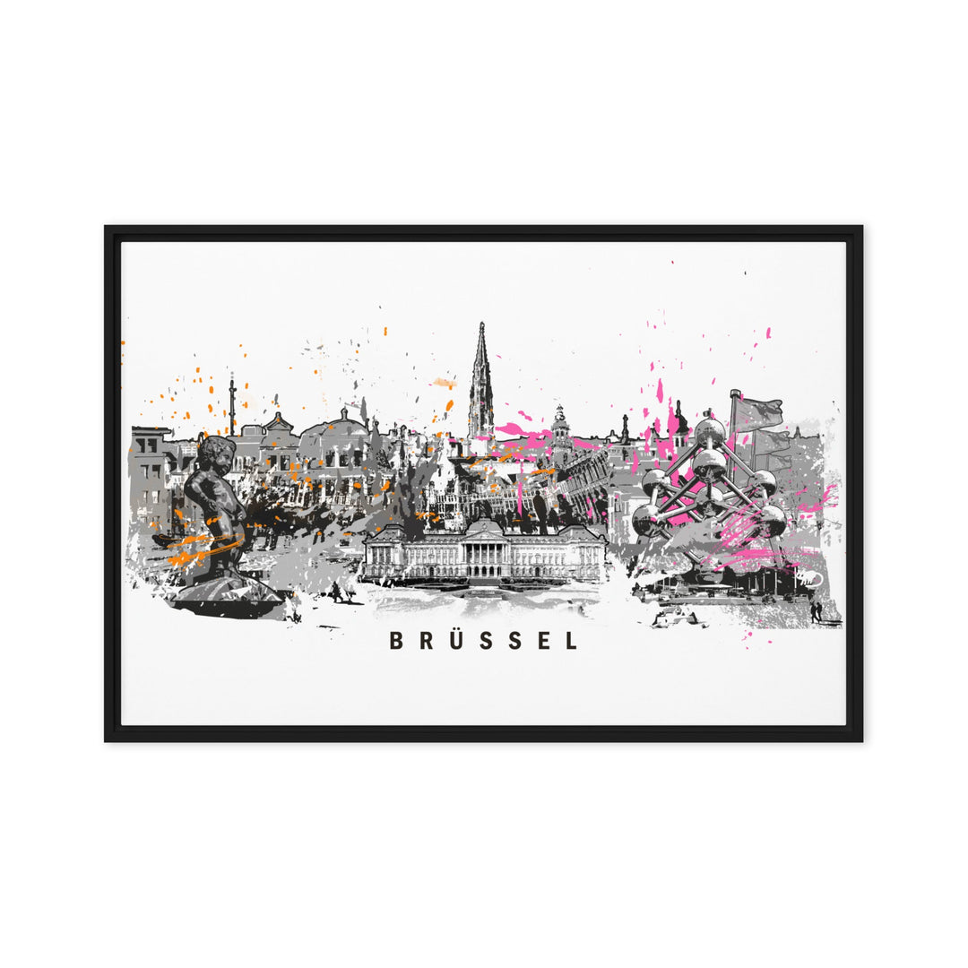 Leinwand - Skyline Brüssel Marko Kurth Schwarz / 61x91 cm (24″×36″) artlia