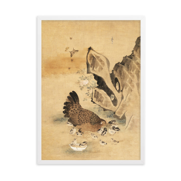 Poster - Henne und Küken, Byeon Sang-byeok Byeon Sang-byeok Weiß / 50×70 cm artlia