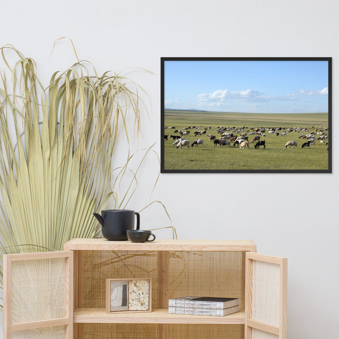 Poster - Herd of sheep graze in Mongolian steppe Young Han Song artlia