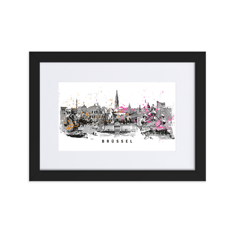 Poster mit Passepartout - Skyline Brüssel Marko Kurth Schwarz / 21×30 cm artlia