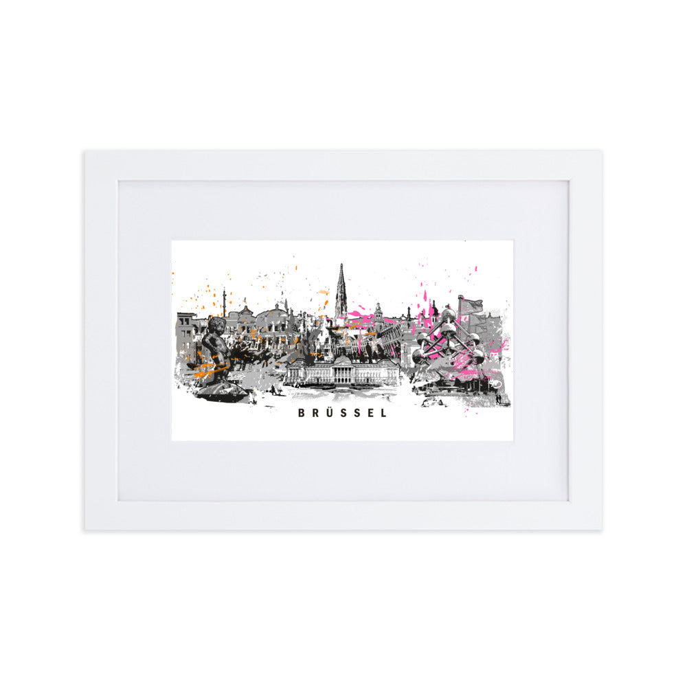 Poster mit Passepartout - Skyline Brüssel Marko Kurth Weiß / 21×30 cm artlia