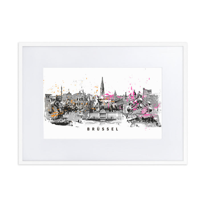 Poster mit Passepartout - Skyline Brüssel Marko Kurth Weiß / 50×70 cm artlia