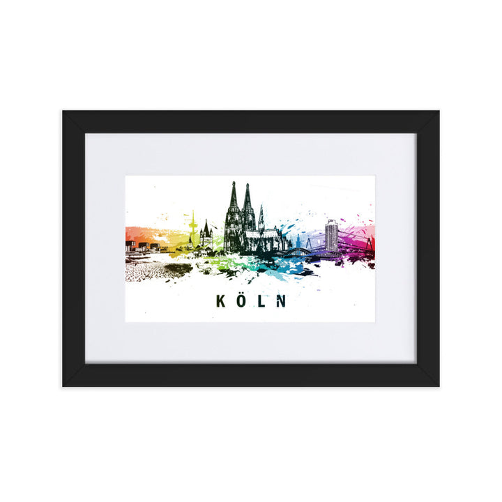 Poster mit Passepartout - Skyline Köln Marko Kurth Schwarz / 21×30 cm artlia