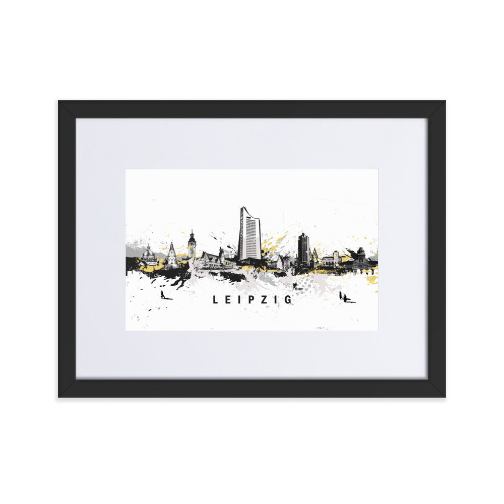 Poster mit Passepartout - Skyline Leipzig Marko Kurth Schwarz / 30×40 cm artlia