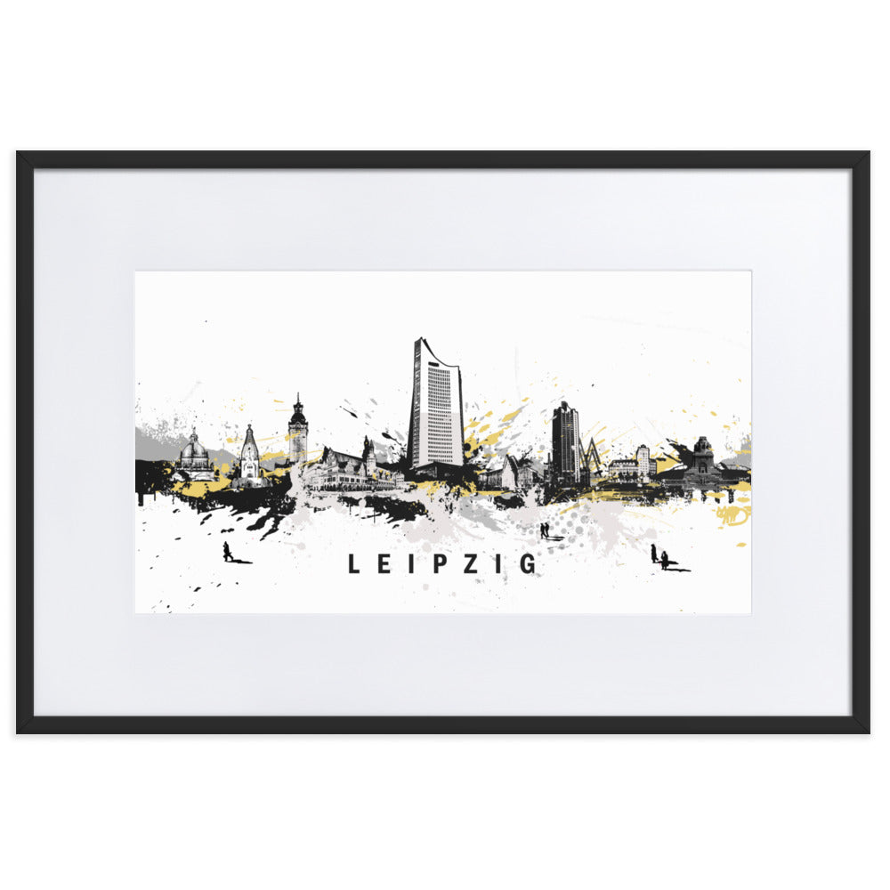 Poster mit Passepartout - Skyline Leipzig Marko Kurth Schwarz / 61×91 cm artlia