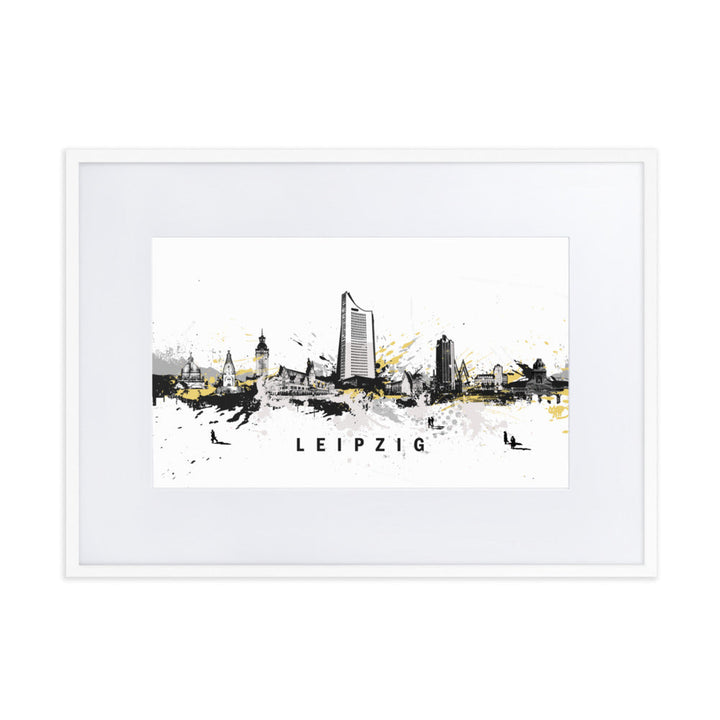 Poster mit Passepartout - Skyline Leipzig Marko Kurth Weiß / 50×70 cm artlia