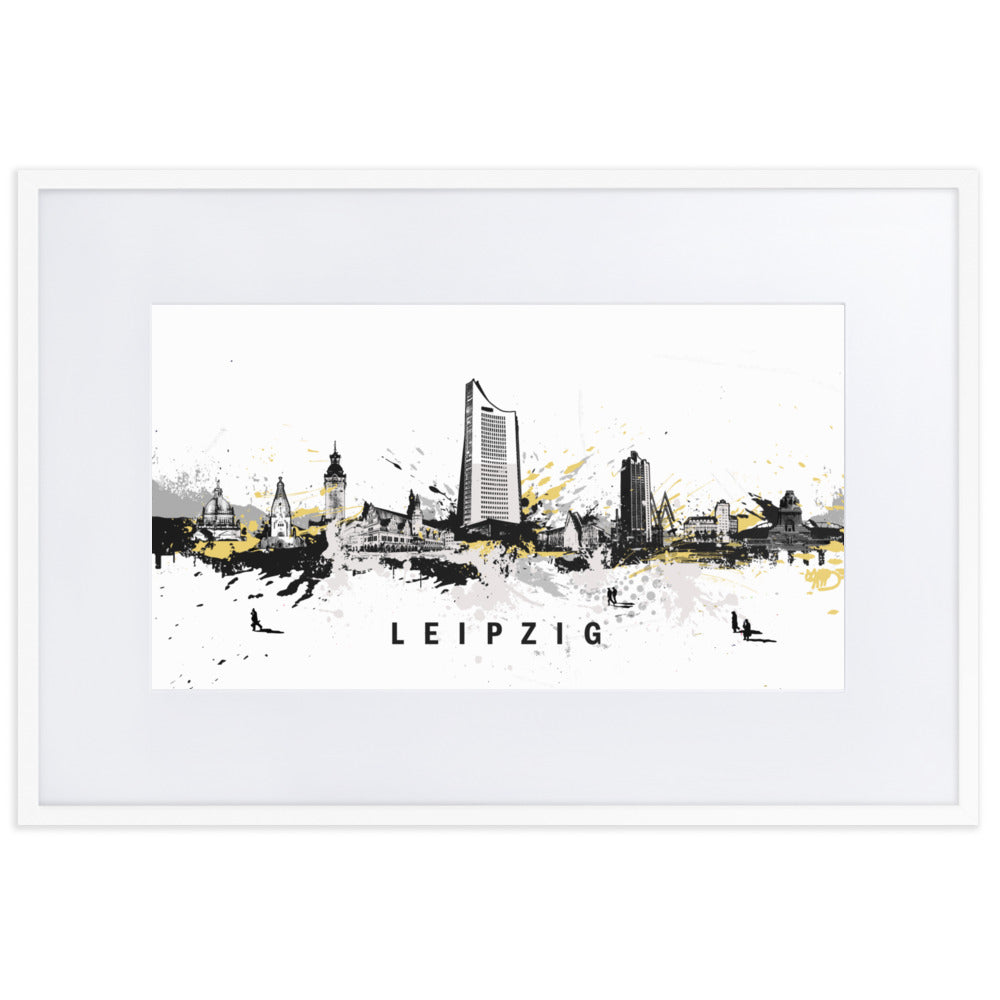 Poster mit Passepartout - Skyline Leipzig Marko Kurth Weiß / 61×91 cm artlia