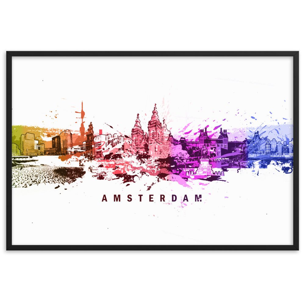 Poster mit Rahmen - Skyline Amsterdam Marko Kurth Schwarz / 61×91 cm artlia