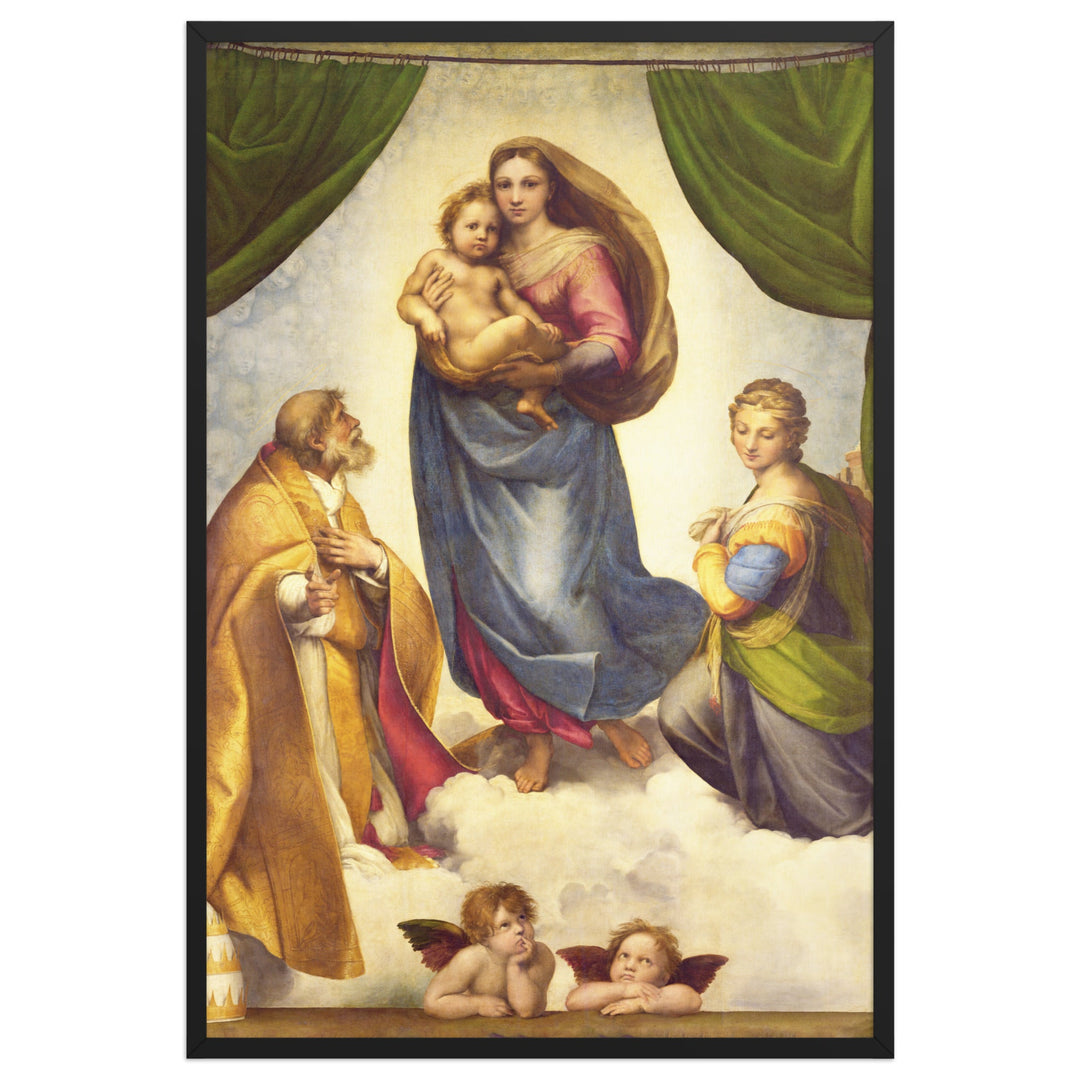 Poster - Raffaello Sanzio da Urbino, Die Sixtinische Madonna Raffaello Sanzio da Urbino Schwarz / 61×91 cm artlia