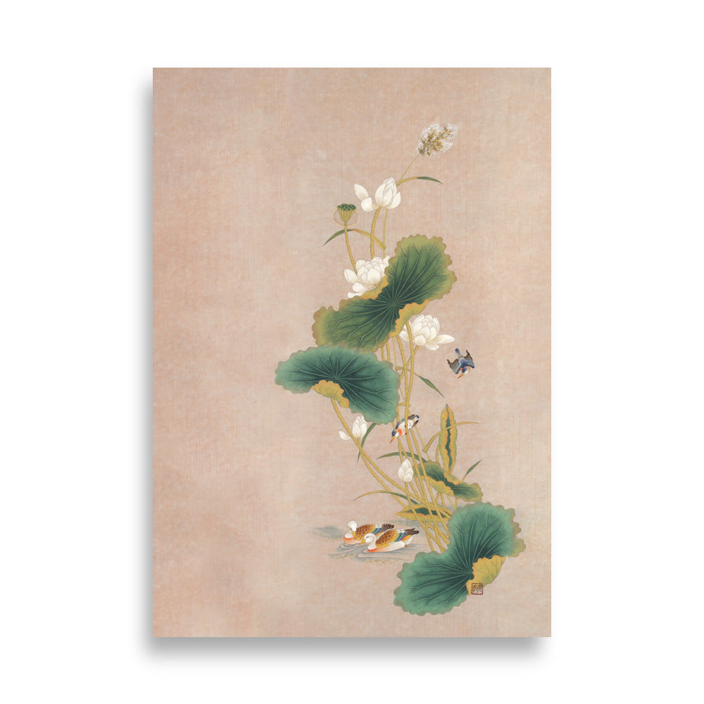 Poster - Seungmin Yoon, Lotusbloemen met Vogels