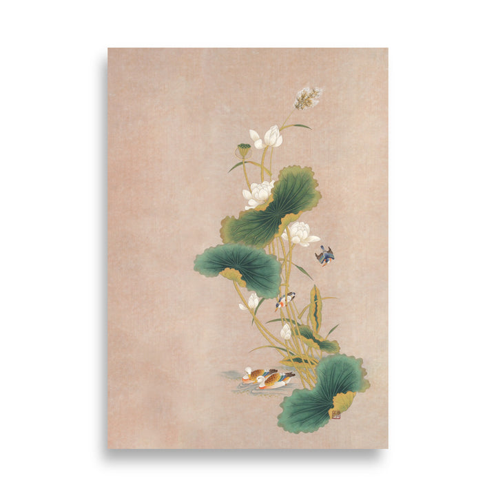 Poster - Seungmin Yoon, Lotusbloemen met Vogels