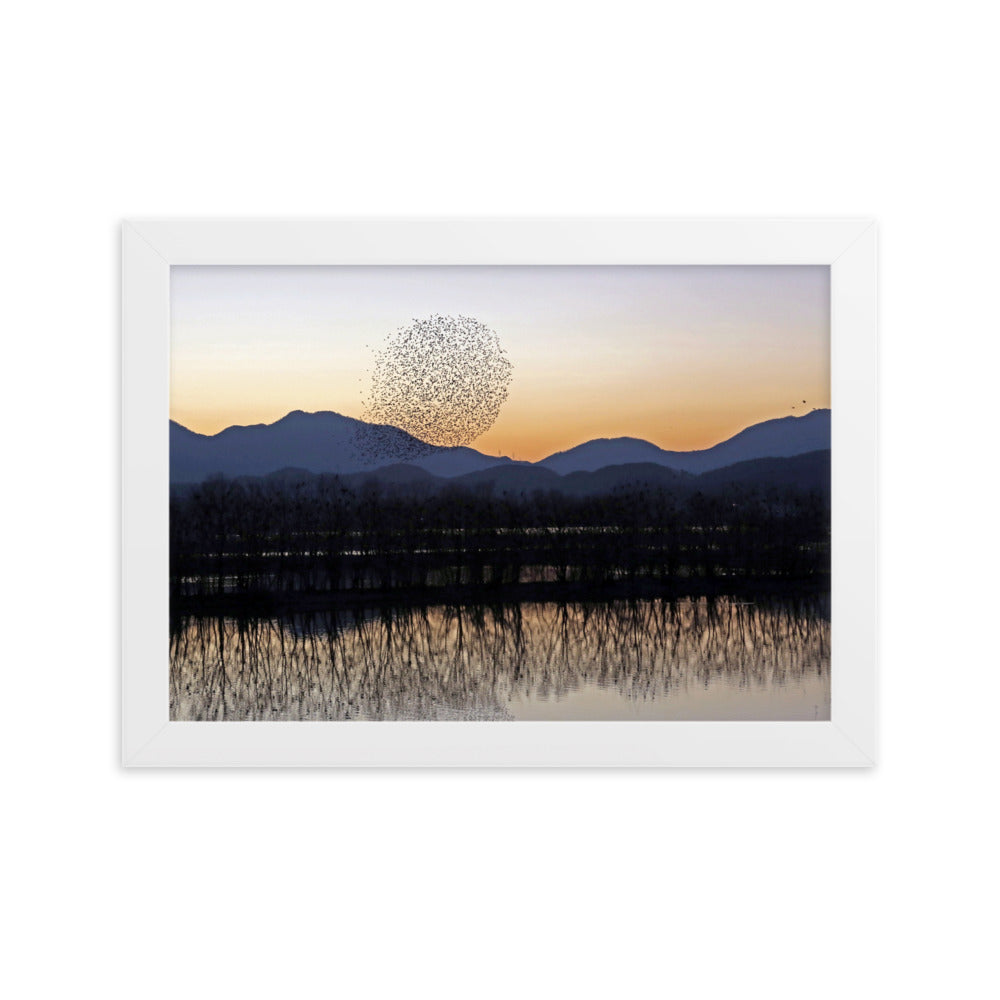 Sonnenuntergang im Junam-Wasserreservoir - Poster im Rahmen Young Han Song Weiß / 21×30 cm artlia