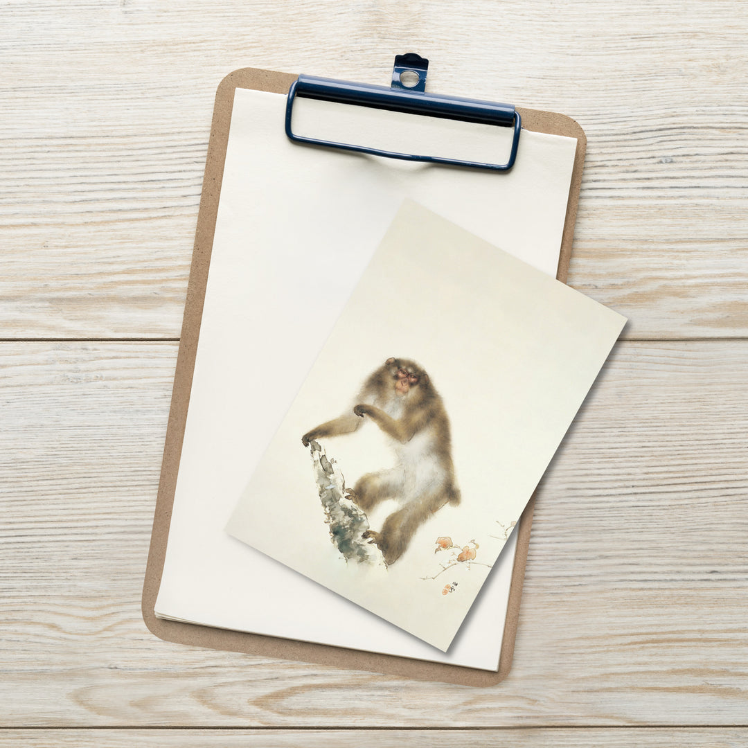 Postkarte - Hashimoto Kansetsu, Alter Affe mit Kirsche im Herbst