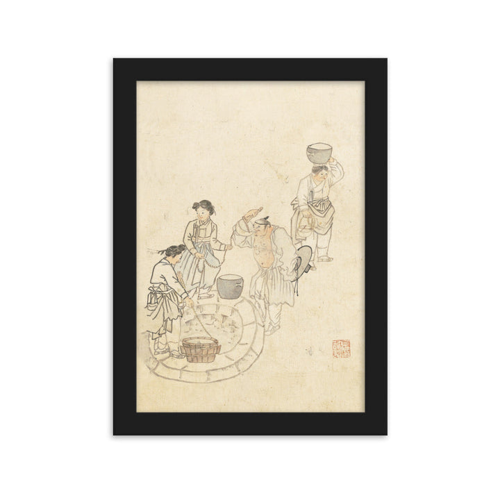 bei der Quelle, Umulga, Kim Hong-do - Poster im Rahmen Hong-do Kim Schwarz / 21×30 cm artlia